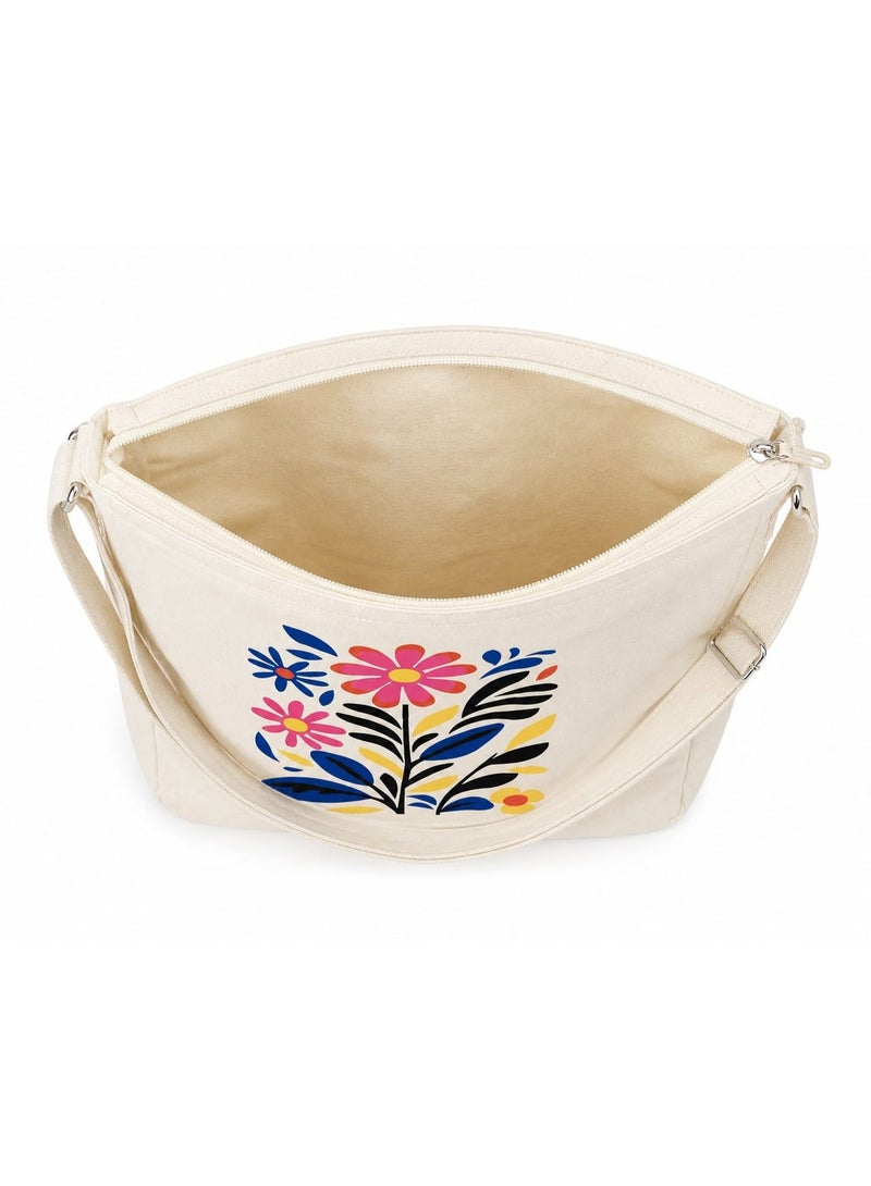 SUNSTAR Floral Printed Cotton Shoulder Tote Bag with Zip Closure - Image 2
