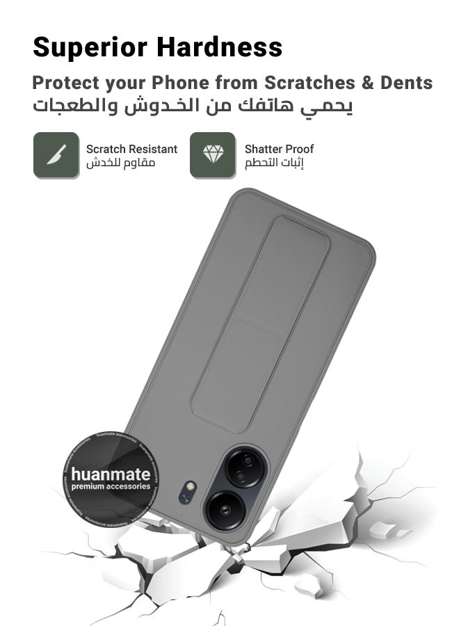 هووانميت حافظة لهاتف شاومي ريدمي 13 سي 4 جي، حافظة مغناطيسية ممتازة مع حامل مقبض يدوي ومسند - غطاء أنيق وعملي لقبضة معززة وراحة مطلقة وتجربة مشاهدة بدون استخدام اليدين - رمادي - Image 4