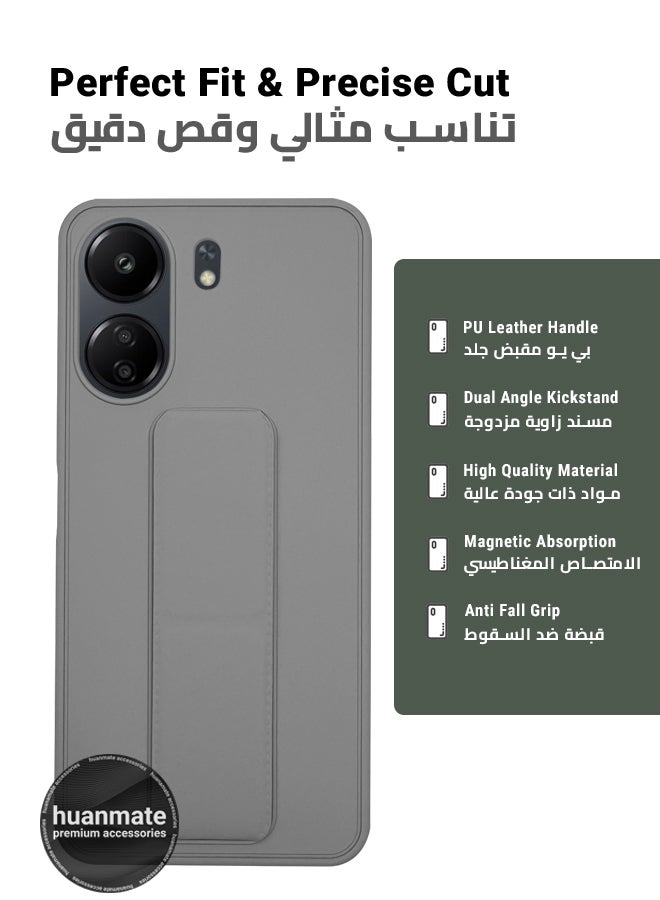 هووانميت حافظة لهاتف شاومي ريدمي 13 سي 4 جي، حافظة مغناطيسية ممتازة مع حامل مقبض يدوي ومسند - غطاء أنيق وعملي لقبضة معززة وراحة مطلقة وتجربة مشاهدة بدون استخدام اليدين - رمادي - Image 2