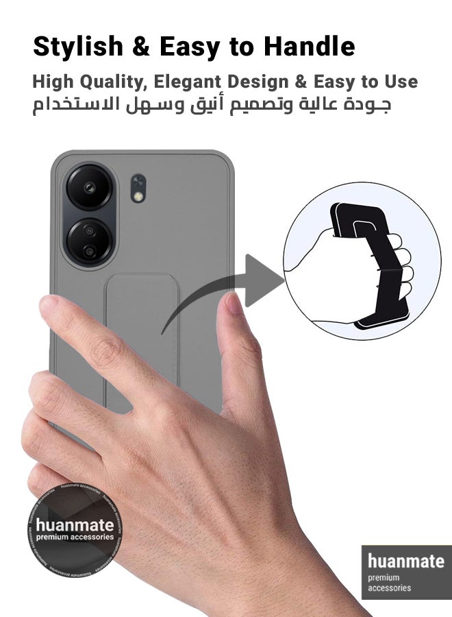 هووانميت حافظة لهاتف شاومي ريدمي 13 سي 4 جي، حافظة مغناطيسية ممتازة مع حامل مقبض يدوي ومسند - غطاء أنيق وعملي لقبضة معززة وراحة مطلقة وتجربة مشاهدة بدون استخدام اليدين - رمادي - Image 3