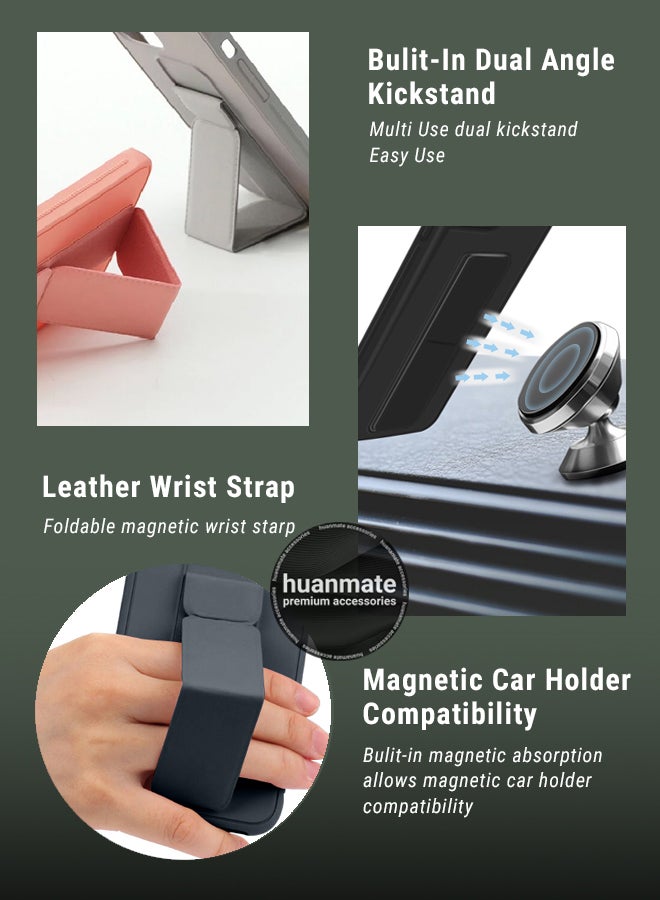 هووانميت حافظة لهاتف شاومي ريدمي 13 سي 4 جي، حافظة مغناطيسية ممتازة مع حامل مقبض يدوي ومسند - غطاء أنيق وعملي لقبضة معززة وراحة مطلقة وتجربة مشاهدة بدون استخدام اليدين - رمادي - Image 5