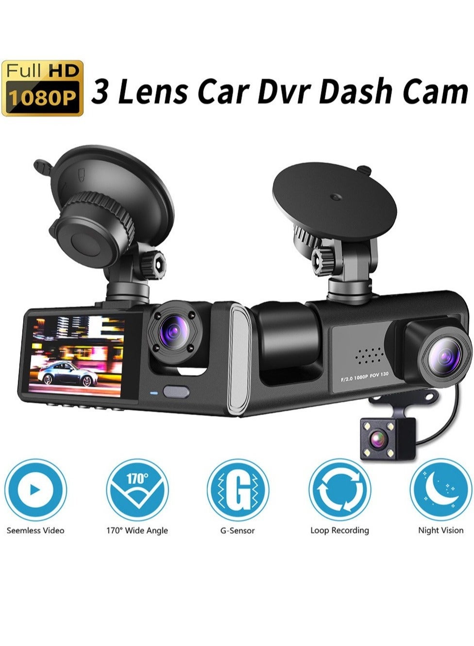 Generic 1080P DVR Dash Camera Front & Inside & Rear Camera Driving ...
