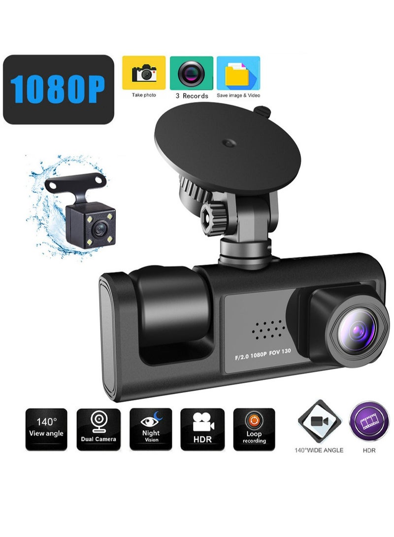 كاميرا داش 1080P DVR أمامية وداخلية وخلفية مسجل قيادة بشاشة 2 بوصة تدعم الرؤية الليلية تسجيل متكرر قفل بضغط زر مع بطاقة ذاكرة 128G - Image 2