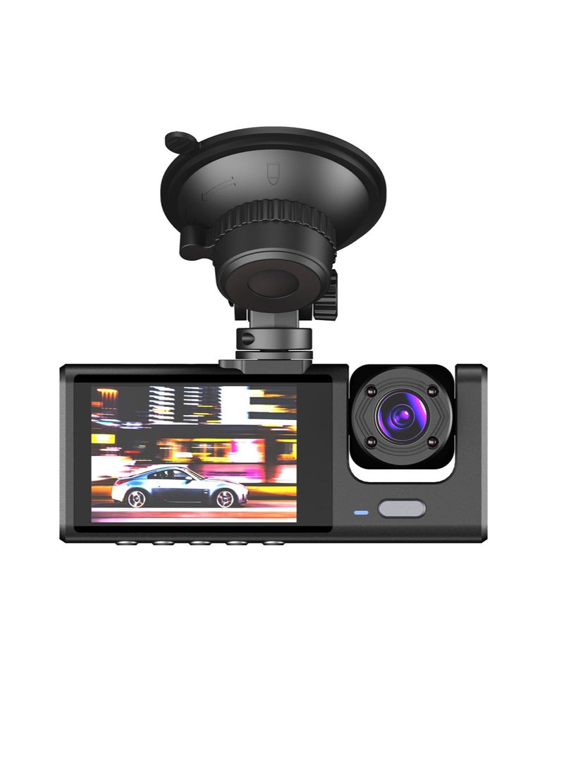 كاميرا داش 1080P DVR أمامية وداخلية وخلفية مسجل قيادة بشاشة 2 بوصة تدعم الرؤية الليلية تسجيل متكرر قفل بضغط زر مع بطاقة ذاكرة 128G - Image 4