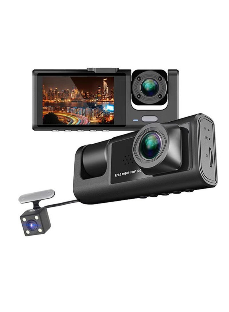 كاميرا داش 1080P DVR أمامية وداخلية وخلفية مسجل قيادة بشاشة 2 بوصة تدعم الرؤية الليلية تسجيل متكرر قفل بضغط زر مع بطاقة ذاكرة 128G - Image 3