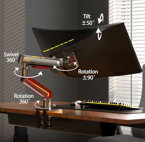 NB ERGONOMIC NB Designer Gaming Monitor Arm for 32 to 60 Inches Screen, Load up to 20 kg, VESA 75/100, RGB-Light, Heavy Duty, Multi Angle Adjustable, Premium Aluminum, Long Arm Extension Red - Image 4