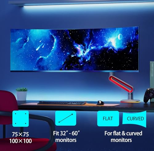 NB ERGONOMIC NB Designer Gaming Monitor Arm for 32 to 60 Inches Screen, Load up to 20 kg, VESA 75/100, RGB-Light, Heavy Duty, Multi Angle Adjustable, Premium Aluminum, Long Arm Extension Red - Image 2