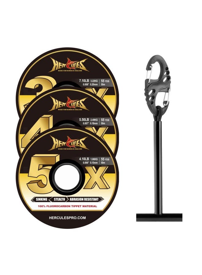 Hercules Fly Fishing Tippet 3 Pack with Fly Tippet Holder, 3X4X5X - 55YDS, Fluorocarbon - Image 1