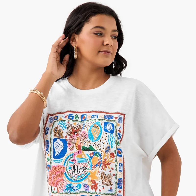  أولا بوبكن Plus Size Ulla Popken Printed T-shirt
