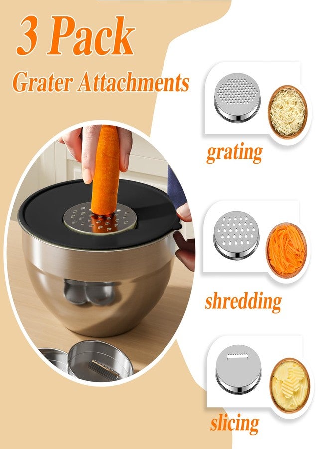 Winproper Mixing Bowls with Lids Set, 6 PCS Stainless Steel Mixing Bowls with 3 Grater Attachments, Kitchen Food Storage Organizers Nesting Mixing Bowl, Large Size 4.5, 3.5, 2.1, 1.5, 1.1, 0.7QT-Black - Image 3