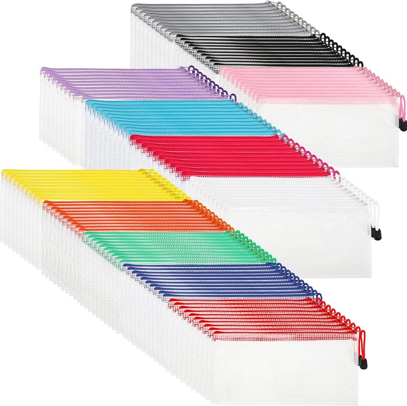 Sherr 120 Pcs Mesh Zipper Pouch Waterproof Mesh Bags A6 Mesh Bags with Zipper Waterproof PVC Document Pouch PVC Travel Zipper Pouches Multipurpose Document Bags for School Office, 12 Multicolor Zipper - Image 1