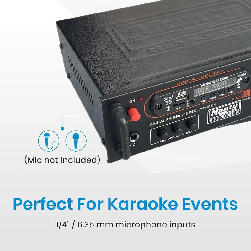 Tech-Lobby Stereo Amplifier with Big LED Display/Bluetooth/MIC Input/USB/SD Card Slot/FM Radio/AUX Input/Remote Control & Built-in Equalizer with Bass, Treble & Balance Control (Model -15000). - Image 3