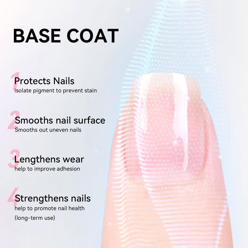 Nailshion Base Coat and Top Coat, Clear Regular Nail Polish, Rich in VE Calcium Quick Air Dry Nail Strengthening Non Gel, 2Pcs Vegan Base Chip Resistant High Shine Long-lasting Nail Art Gift Set - Image 3