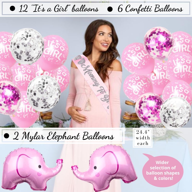 RainMeadow 697 PC Premium Elephant Baby Shower Decorations for Girl Set It's A Girl Banners, Napkins, Straws, Guest Book, Paper Lanterns, Honeycomb Balls, Fans, Cake Toppers, Sash, Balloons, Games - Image 5