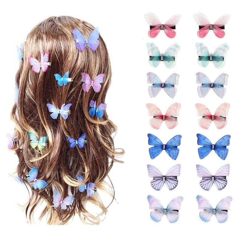 Rinpoche 3D Mesh Butterfly Alligator Clips Hair Style Decoration Glitter Hair Accessories Baby Colorful Hair Clip for Womens and Baby Girls Multicolor Pack Of 10