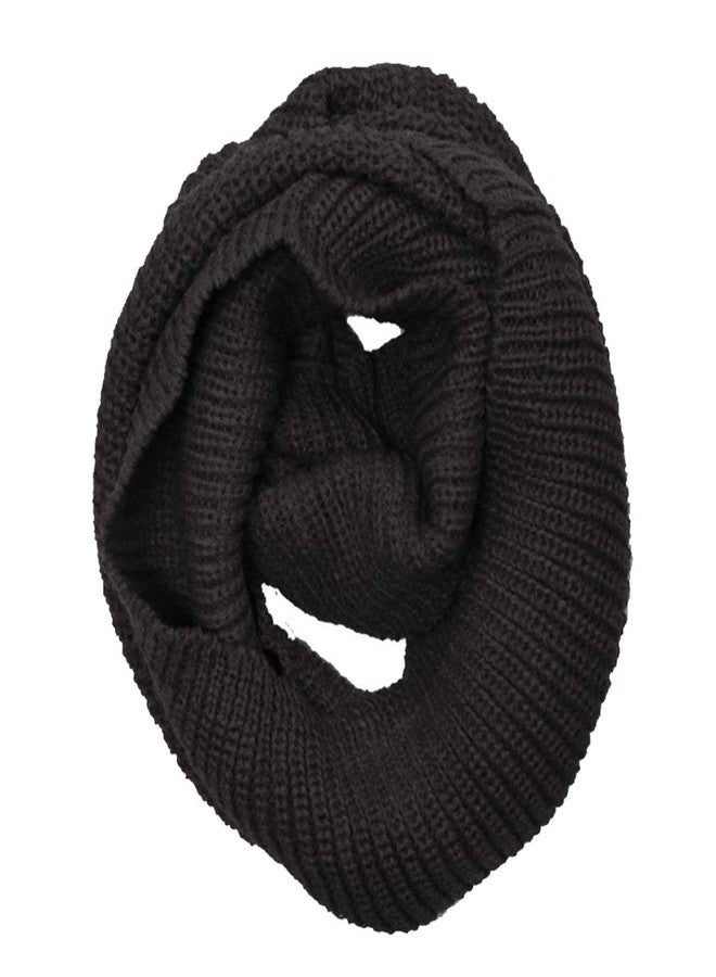 Bowbear Solid Color Warm Winter Knit Infinity Scarf, Black - Image 1