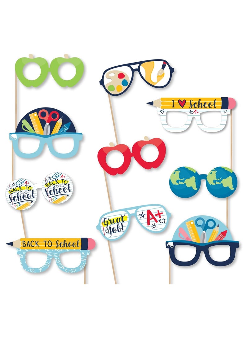 Back to School Glasses - Paper Card Stock First Day of School Classroom Decorations Photo Booth Props Kit - 10 Count - Image 1