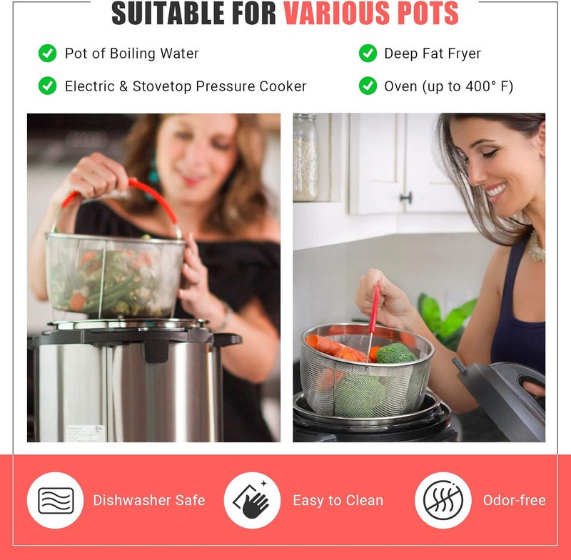 Salbree Original Steamer Basket for 6 qt quart Instant Pot Accessories, Stainless Steel Strainer and Insert fits IP Insta Pots, Instapot, Other Pressure Cookers, with Silicone Handle [3qt 8qt avail] - Image 4