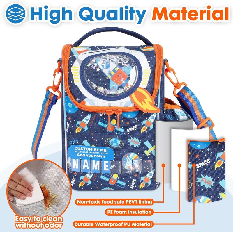 EXILOM Foam Kids Thermal Insulated Lunch Box for Girls Boys, Insulated Two Layer Cooler Bag, Lunch Bag Toddler Teen, School Travel Bag, Water Bottle & Lunch Box Holder with Adjustable Strap 13, Blue - Image 3