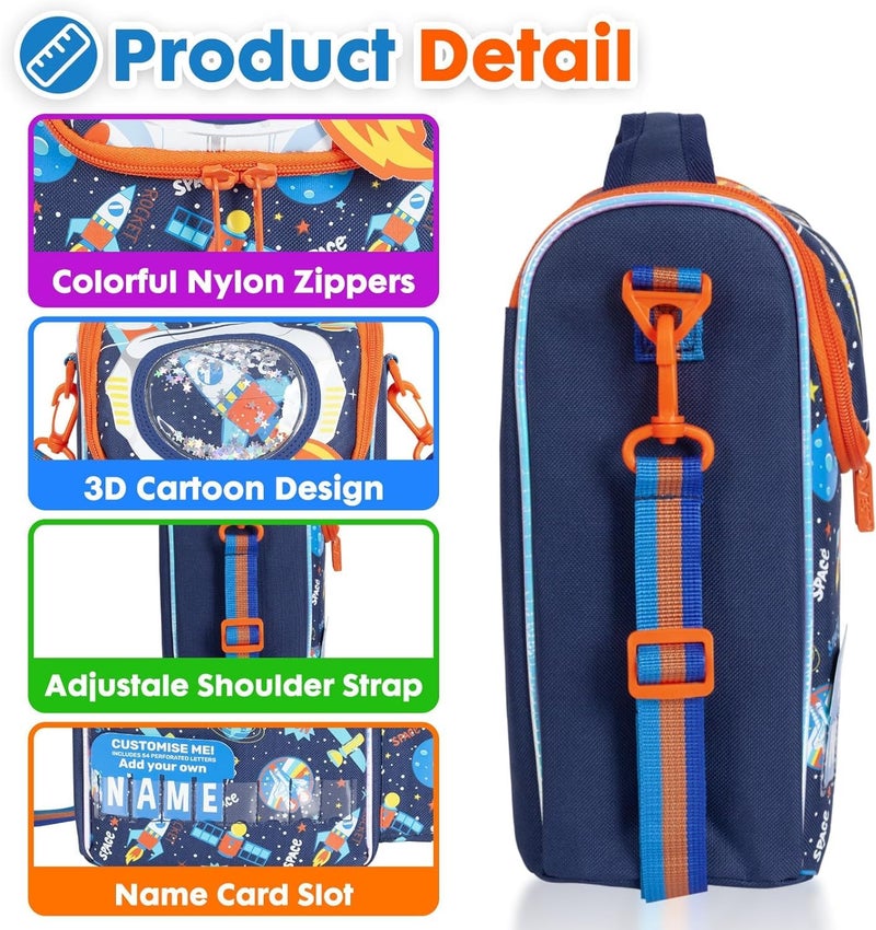 EXILOM Foam Kids Thermal Insulated Lunch Box for Girls Boys, Insulated Two Layer Cooler Bag, Lunch Bag Toddler Teen, School Travel Bag, Water Bottle & Lunch Box Holder with Adjustable Strap 13, Blue - Image 4