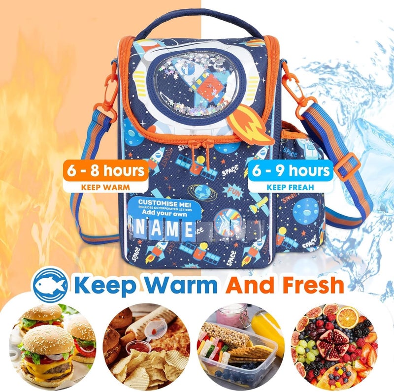 EXILOM Foam Kids Thermal Insulated Lunch Box for Girls Boys, Insulated Two Layer Cooler Bag, Lunch Bag Toddler Teen, School Travel Bag, Water Bottle & Lunch Box Holder with Adjustable Strap 13, Blue - Image 2