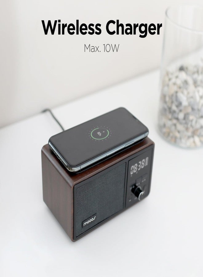 mooas Retro Bluetooth Radio Speaker Vintage Charging Desk Clock Portable Bedside Analog Antique Old School FM Radio Tabletop Alarm Clock Hands-Free Calling Supports AUX for Kitchen Bedroom Office - Image 2