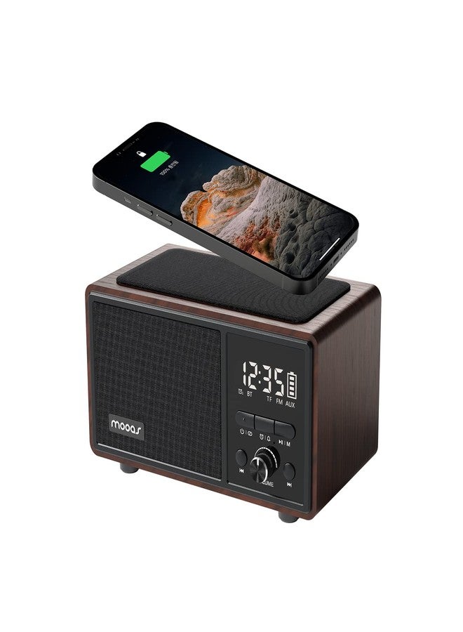 mooas Retro Bluetooth Radio Speaker Vintage Charging Desk Clock Portable Bedside Analog Antique Old School FM Radio Tabletop Alarm Clock Hands-Free Calling Supports AUX for Kitchen Bedroom Office - Image 1