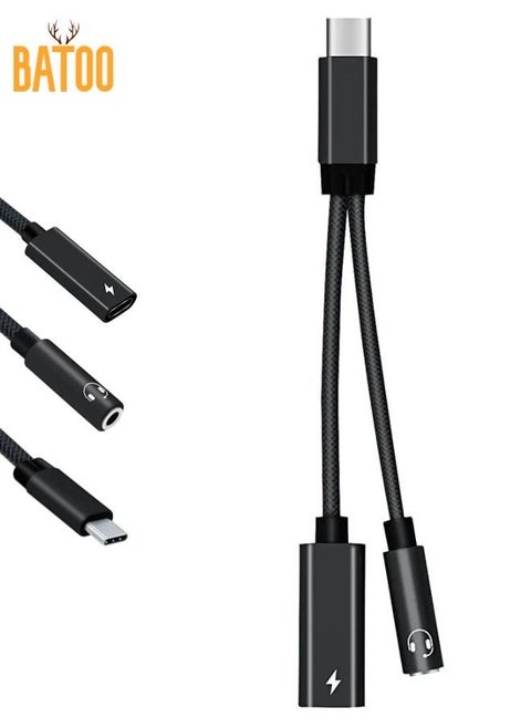 USB-C / Type-C Male to 3.5mm + Type-C Female 2 in 1 Audio Adapter Digital Aux Adapter Adapter (Black)