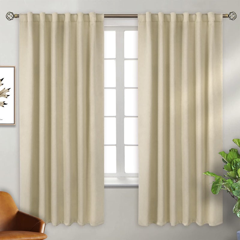 BGment Beige Blackout Curtains for Bedroom - Rod Pocket and Back Tab Thermal Insulated Room Darkening Curtains for Living Room  2 Window Curtain Panels (52 x 72 Inch  Beige) - Image 1