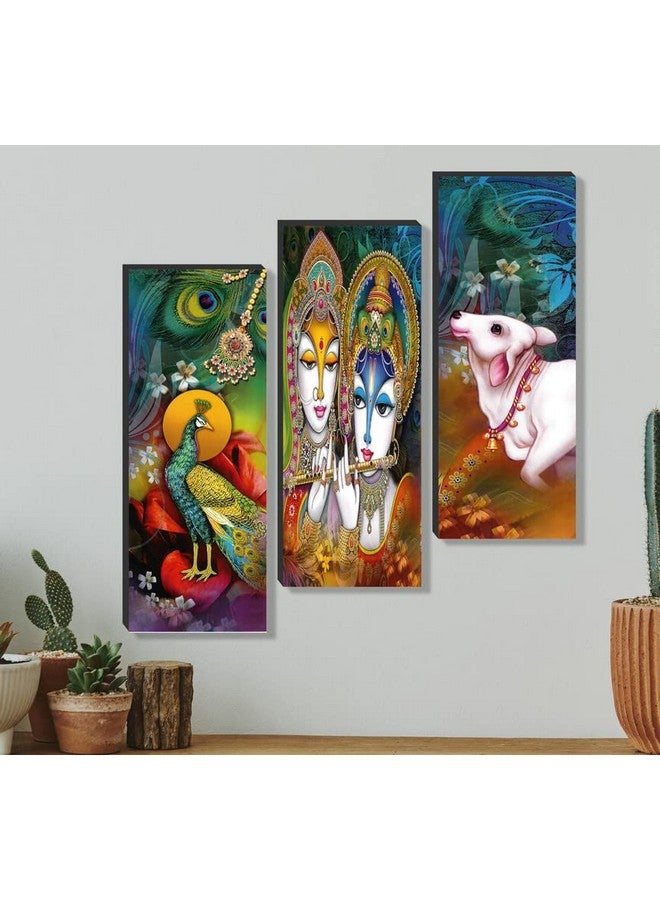 SAF مجموعة لوحات SAF من 3 لوحات لورد رادا كريشنا والبقرة بتقنية UV ذاتية اللصق لتزيين المنزل SANF-SJ211 - Image 2