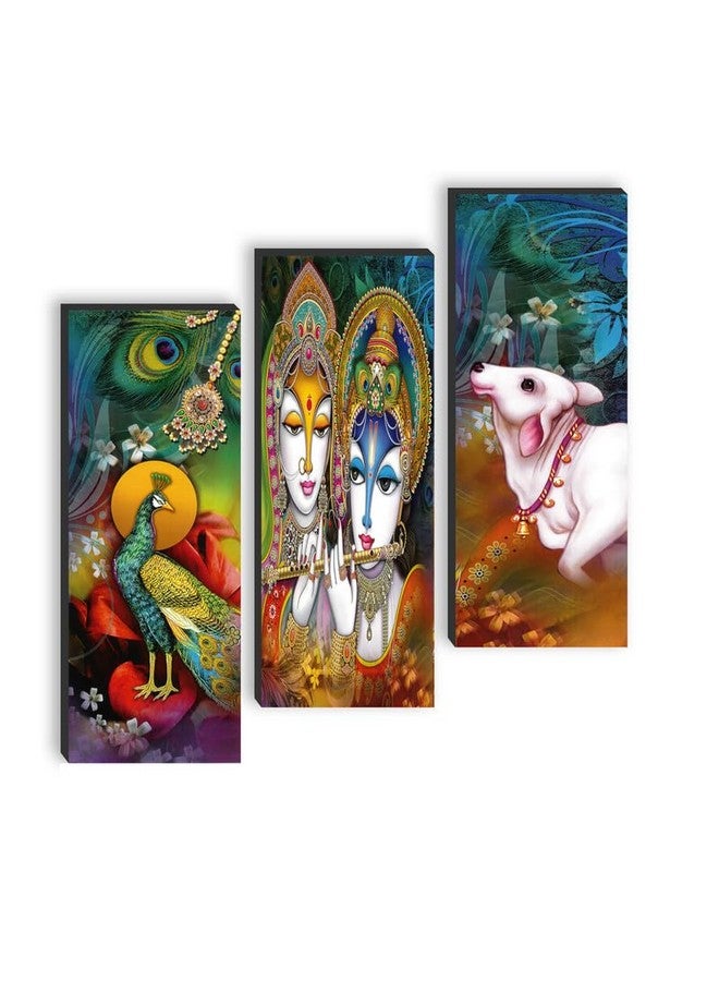 SAF مجموعة لوحات SAF من 3 لوحات لورد رادا كريشنا والبقرة بتقنية UV ذاتية اللصق لتزيين المنزل SANF-SJ211 - Image 1