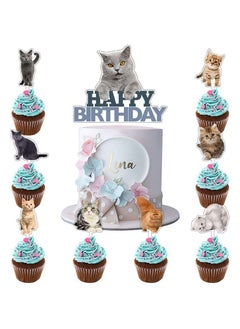 Birthday Cake Toppers for Cat/Pet Theme, Meow Kitty Cat Birthday Party Acrylic Happy Birthday Cake Toppers For Cats or Cat's Owner (9 Pcs)