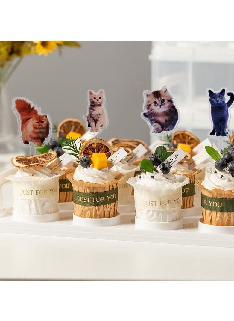 SYOSI - Birthday Cake Toppers for Cat/Pet Theme, Meow Kitty Cat Birthday Party Acrylic Happy Birthday Cake Toppers For Cats or Cat's Owner (9 Pcs) - Image 1