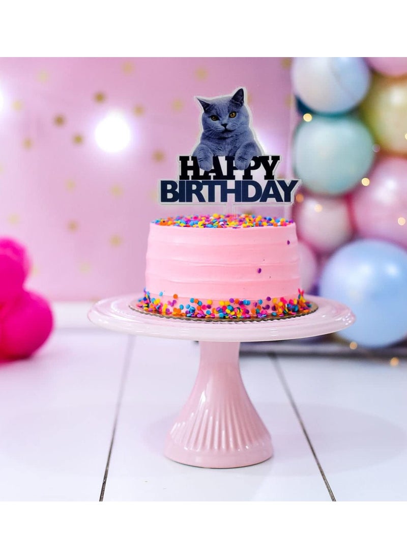 SYOSI - Birthday Cake Toppers for Cat/Pet Theme, Meow Kitty Cat Birthday Party Acrylic Happy Birthday Cake Toppers For Cats or Cat's Owner (9 Pcs) - Image 1