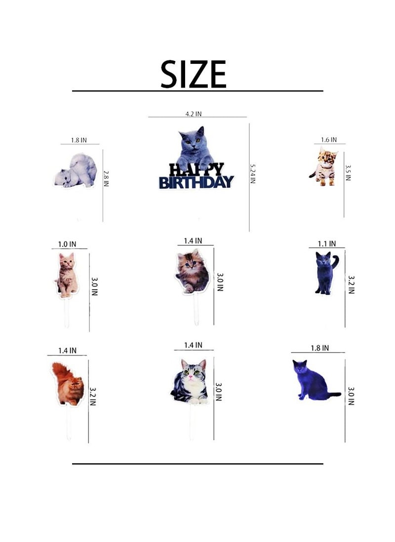SYOSI - Birthday Cake Toppers for Cat/Pet Theme, Meow Kitty Cat Birthday Party Acrylic Happy Birthday Cake Toppers For Cats or Cat's Owner (9 Pcs) - Image 1