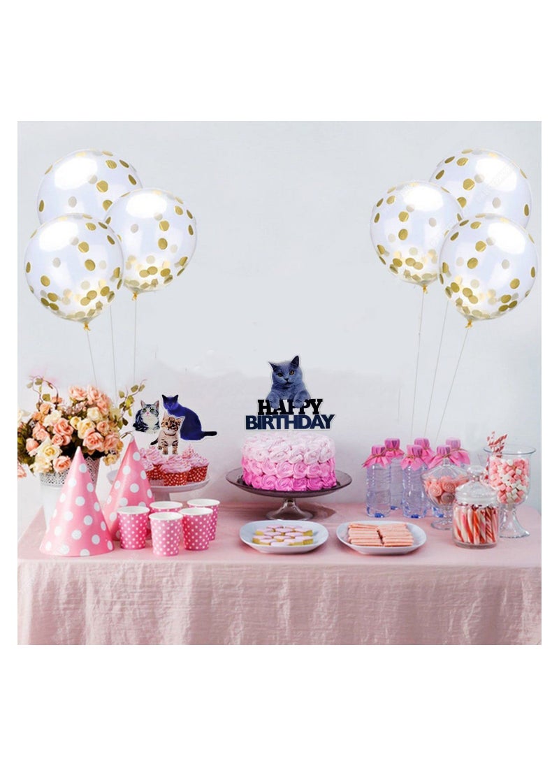 SYOSI - Birthday Cake Toppers for Cat/Pet Theme, Meow Kitty Cat Birthday Party Acrylic Happy Birthday Cake Toppers For Cats or Cat's Owner (9 Pcs) - Image 1