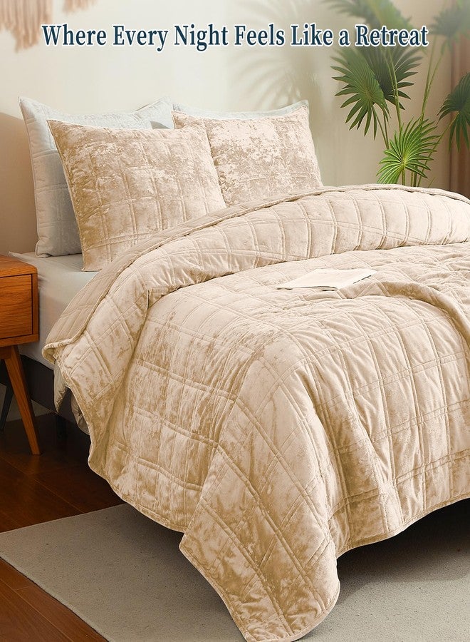 Wondnuga Lightweight Soft Velvet Quilt Set 3 Pieces, Comforter Bedspread Coverlet, Bedding Set for All Season (Pink, Full/Queen (90" x 96"), Striped) - Image 4