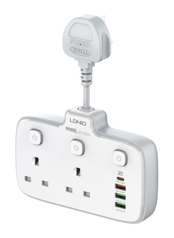 متوافق مع LDNIO SC2413 شريط الطاقة العالمي، محول تمديد منفذ USB، شاحن حائط، مقبس حماية من زيادة التيار مع 4 منافذ USB - أبيض  - Image 2