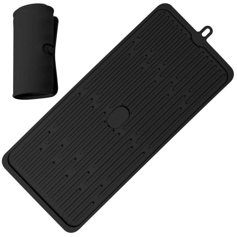 Wonlex Silicone Dish Drying Mat 18â€x8â€, Heat Resistant Trivets for Kitchen Counter, Draining Mat, Sink Mat, Hot Pads for Multiple Usage (Black) - Image 1