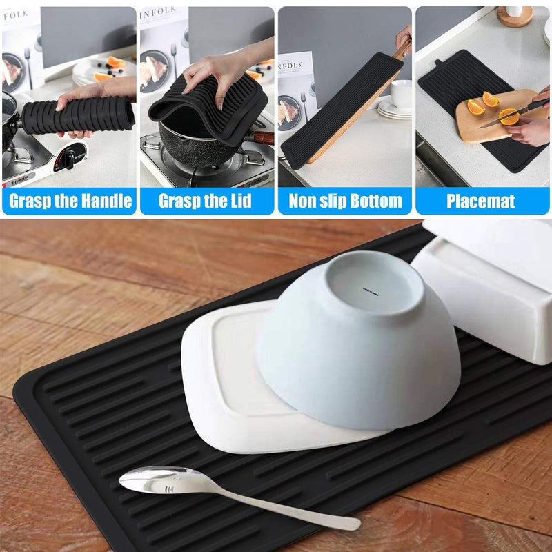 Wonlex Silicone Dish Drying Mat 18â€x8â€, Heat Resistant Trivets for Kitchen Counter, Draining Mat, Sink Mat, Hot Pads for Multiple Usage (Black) - Image 3