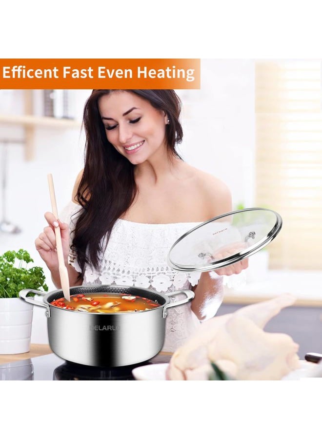 DELARLO Stainless Steel Stock Pot Induction Ready - 5 QT Cooking Pot 18/8 Food Grade Tri-ply Steel, Nonstick Honeycomb Soup Pot Stew Simmering Pot with Glass Lid, Dishwasher Safe - Image 4