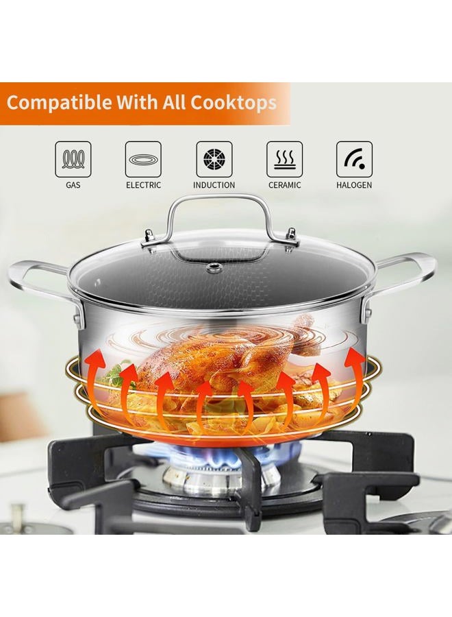 DELARLO Stainless Steel Stock Pot Induction Ready - 5 QT Cooking Pot 18/8 Food Grade Tri-ply Steel, Nonstick Honeycomb Soup Pot Stew Simmering Pot with Glass Lid, Dishwasher Safe - Image 3