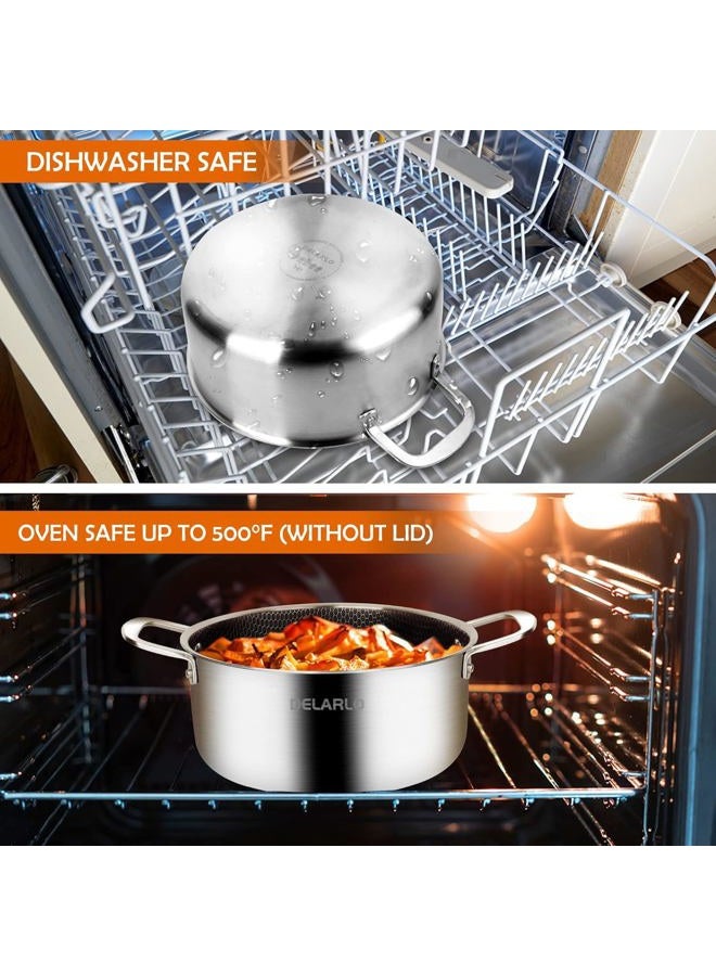 DELARLO Stainless Steel Stock Pot Induction Ready - 5 QT Cooking Pot 18/8 Food Grade Tri-ply Steel, Nonstick Honeycomb Soup Pot Stew Simmering Pot with Glass Lid, Dishwasher Safe - Image 5
