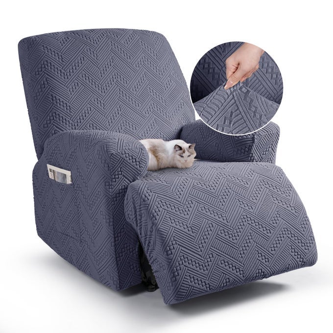 RECLINER CHAIR COVER STRETCH SOFA COVER 1 SEATER WITH ARM REST COUCH COVER SOFT MACHINE WASHABLE RECLINER SOFA PROTECTOR DARK GREY 1 SEATER