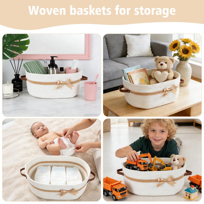 echosari Large Gift Baskets Empty with Handles, 14"x 10"x 5.5" Cotton Rope Storage Basket Storage for Gifts Clothes Baby Diaper Pet Toys (White) - Image 5