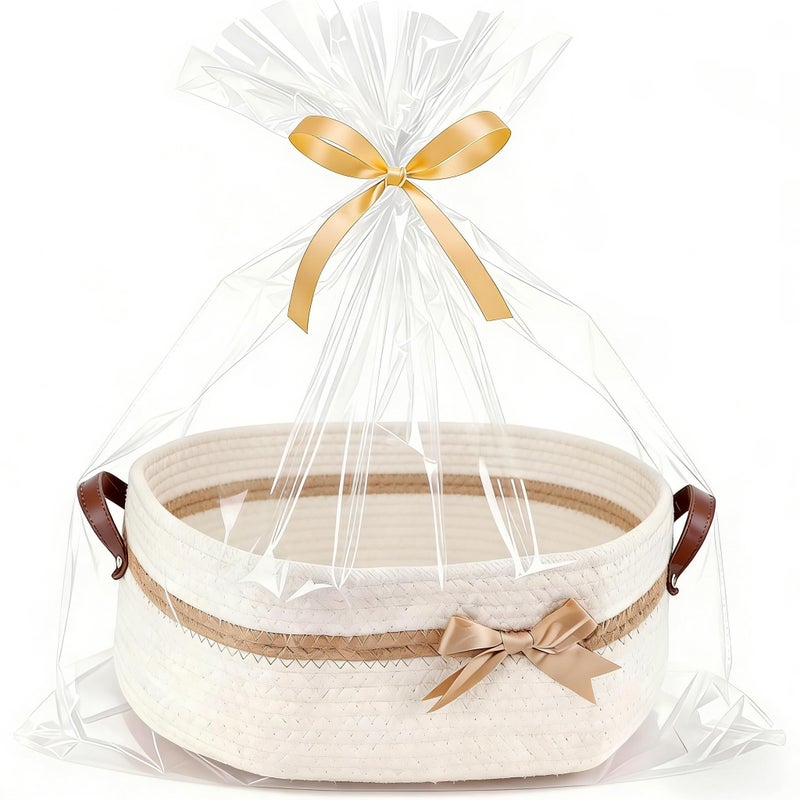 echosari Large Gift Baskets Empty with Handles, 14"x 10"x 5.5" Cotton Rope Storage Basket Storage for Gifts Clothes Baby Diaper Pet Toys (White) - Image 1