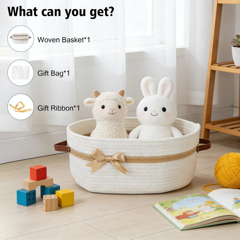 echosari Large Gift Baskets Empty with Handles, 14"x 10"x 5.5" Cotton Rope Storage Basket Storage for Gifts Clothes Baby Diaper Pet Toys (White) - Image 4