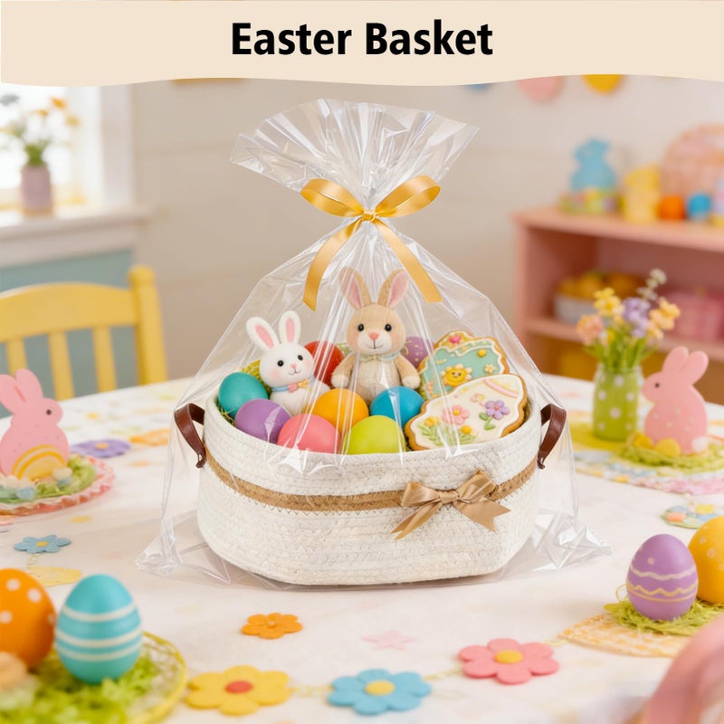 echosari Large Gift Baskets Empty with Handles, 14"x 10"x 5.5" Cotton Rope Storage Basket Storage for Gifts Clothes Baby Diaper Pet Toys (White) - Image 2