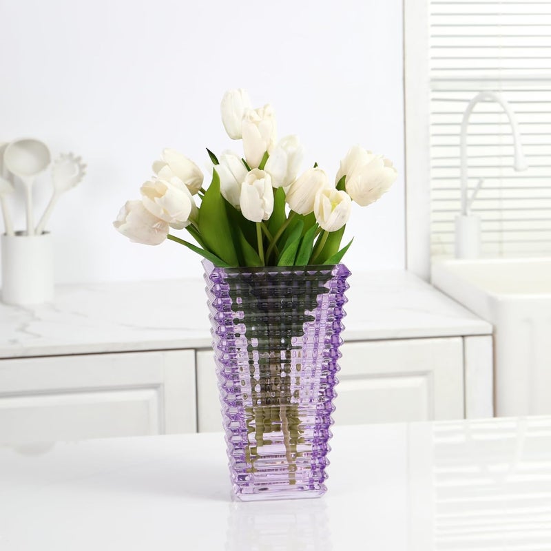 mcmcncuiu Crystal Glass Vase, Large Crystal Vases for Flowers, Large Flower Vase, Purple Modern Vases for Living Room, Bedroom, Kitchen, Dining Table, Mantle, Wedding, 11 Inches - Image 3