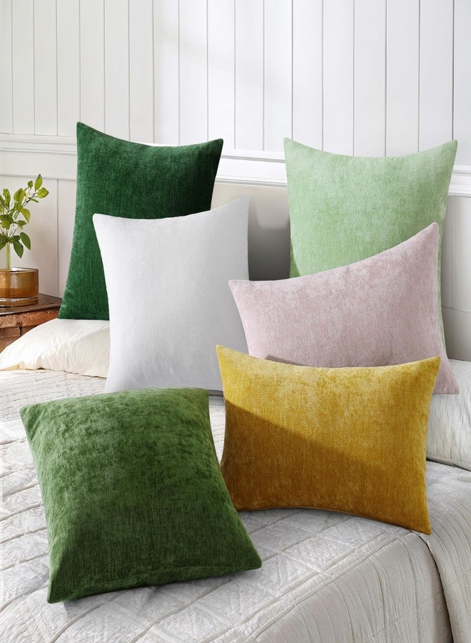 decorUhome Chenille Moss Green Spring Throw Pillow Covers 16x16 Inch Set of 2, Decorative Soft Couch Pillow Covers Solid Dyed Accent Farmhouse Neutral Square Pillow Cases for Sofa - Image 5